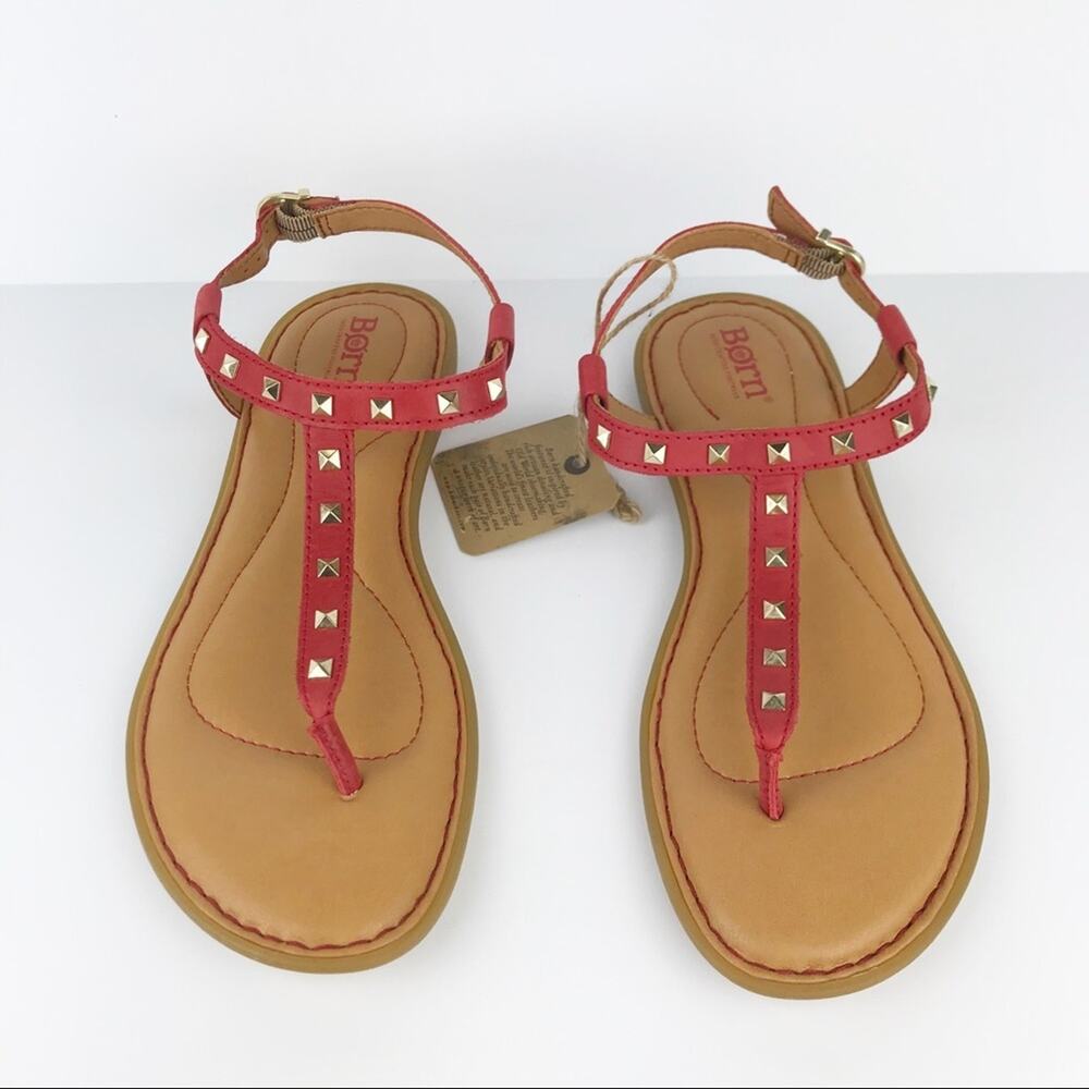BORN Adana Studded Leather Sandals Red 7 - Picture 2 of 5